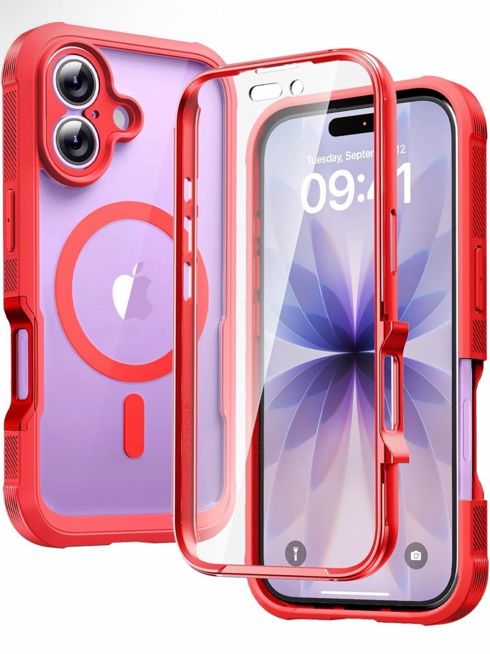 Iphone 17 Red Magnetic Clear-Back Protective Phone Case with Front Cover